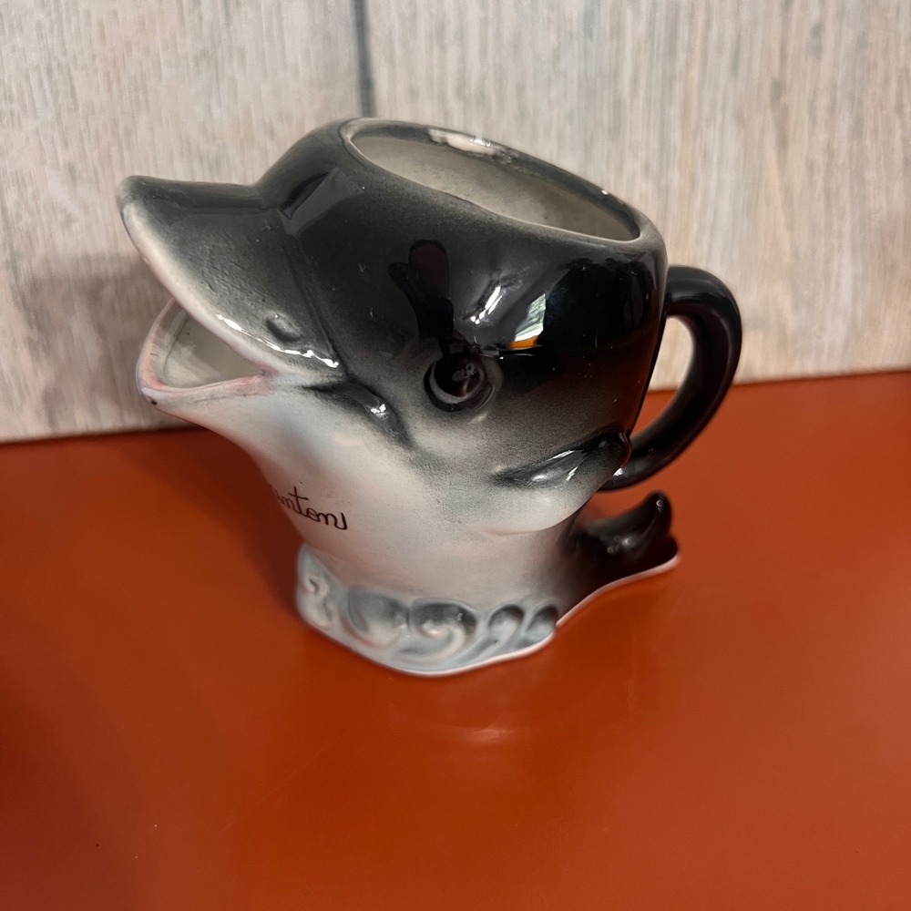 Vintage Normanton Ceramic Dolphin Creamer Pitcher Gray White Nautical Souvenir